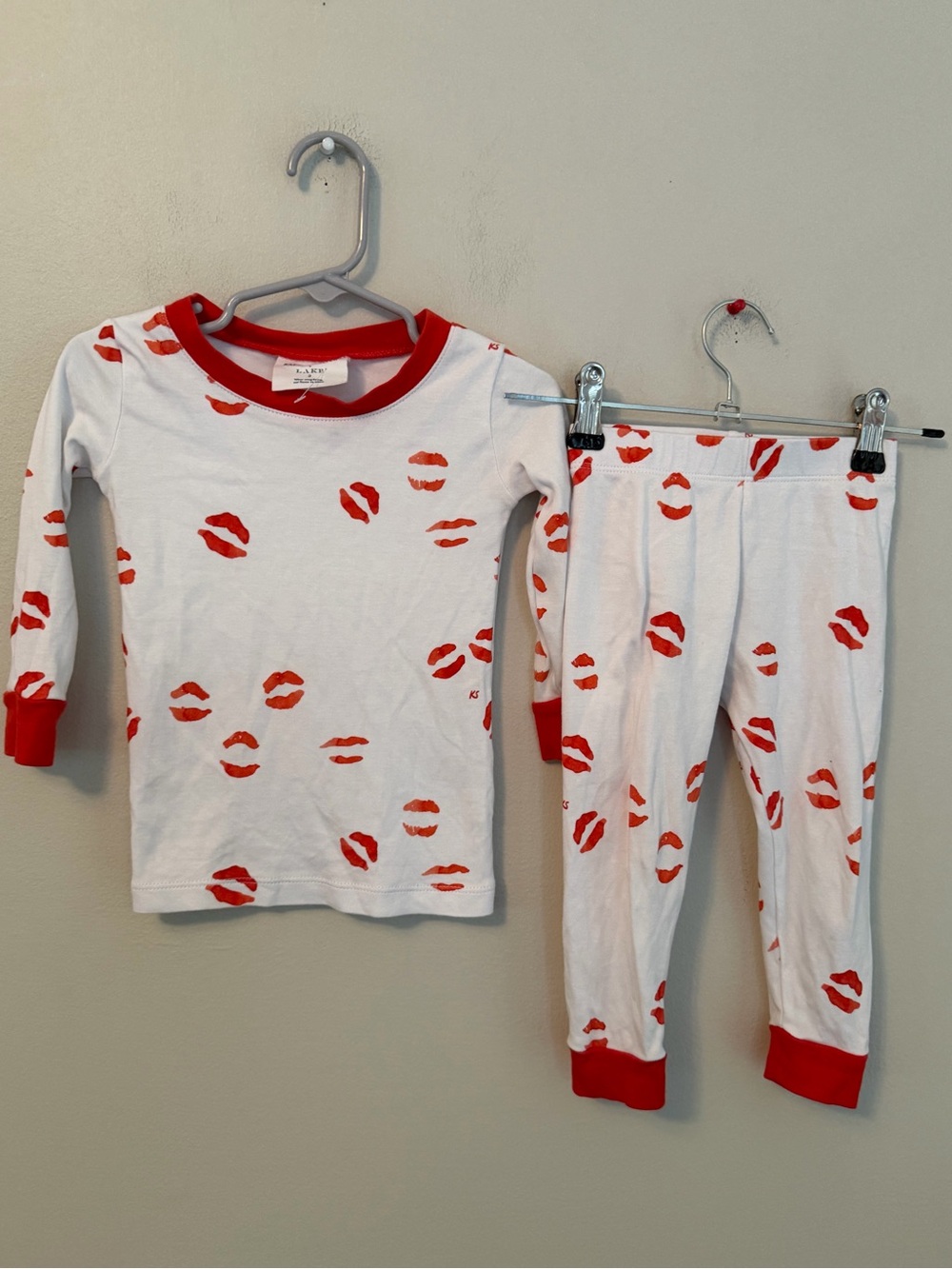 Lake x Kate Schelter White & Red Lip Print Pajama Set